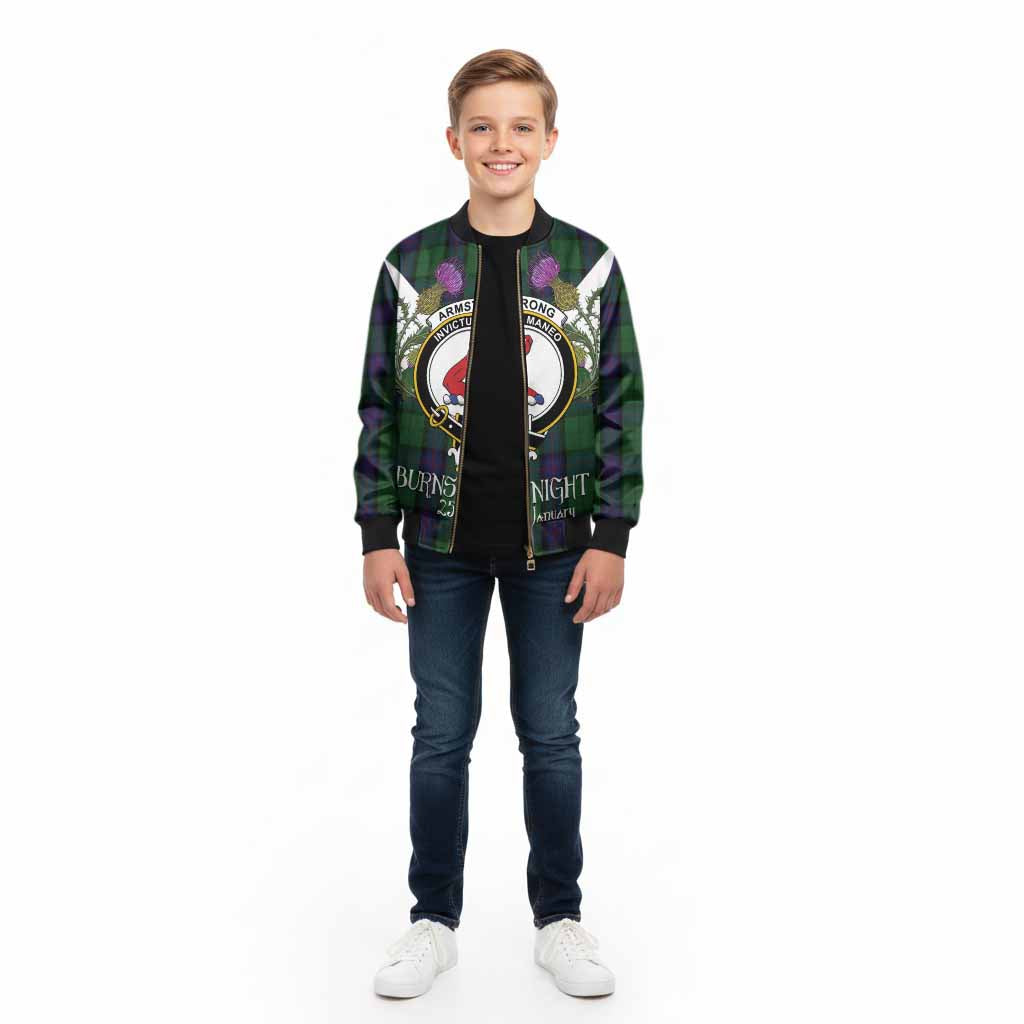 Armstrong Tartan Family Crest Kid Bomber Jacket Scottish Burns Night Thistle Floral