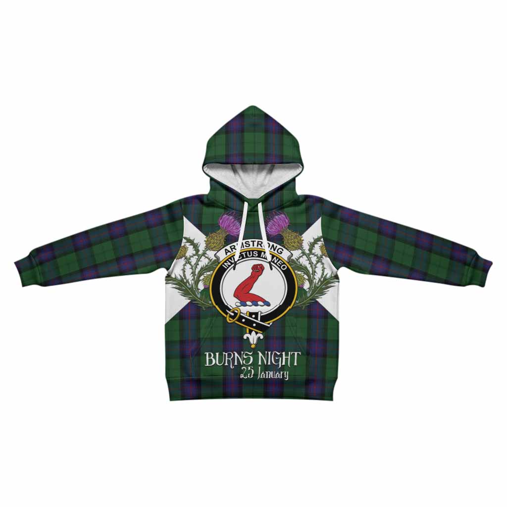 Armstrong Tartan Family Crest Kid Hoodie Scottish Burns Night Thistle Floral