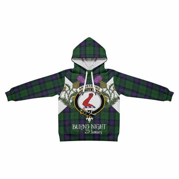 Armstrong Tartan Family Crest Kid Hoodie Scottish Burns Night Thistle Floral