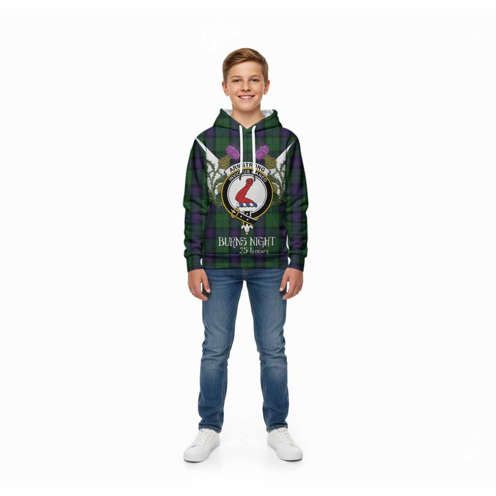 Armstrong Tartan Family Crest Kid Hoodie Scottish Burns Night Thistle Floral