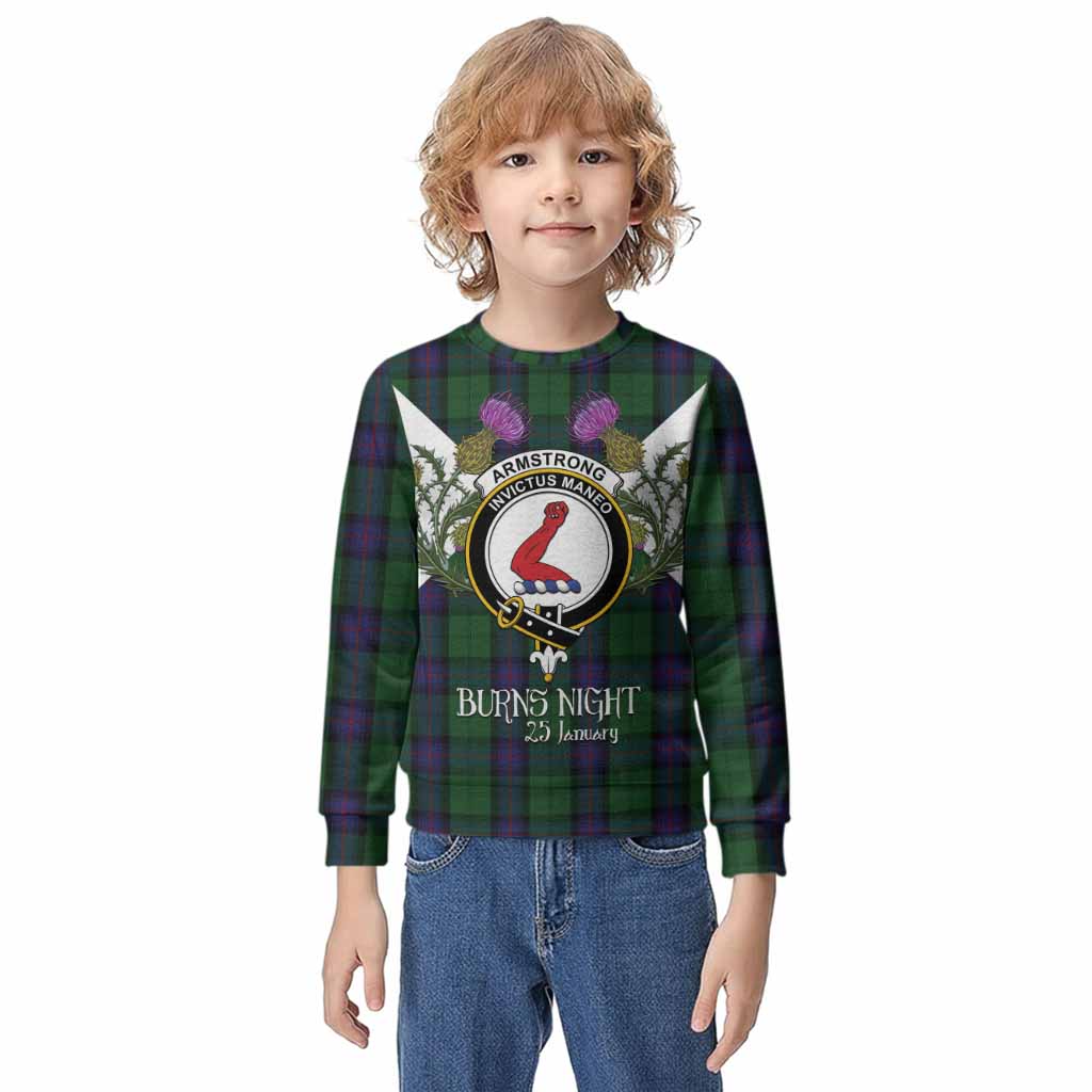 Armstrong Tartan Family Crest Kid Knitted Sweatshirt Scottish Burns Night Thistle Floral