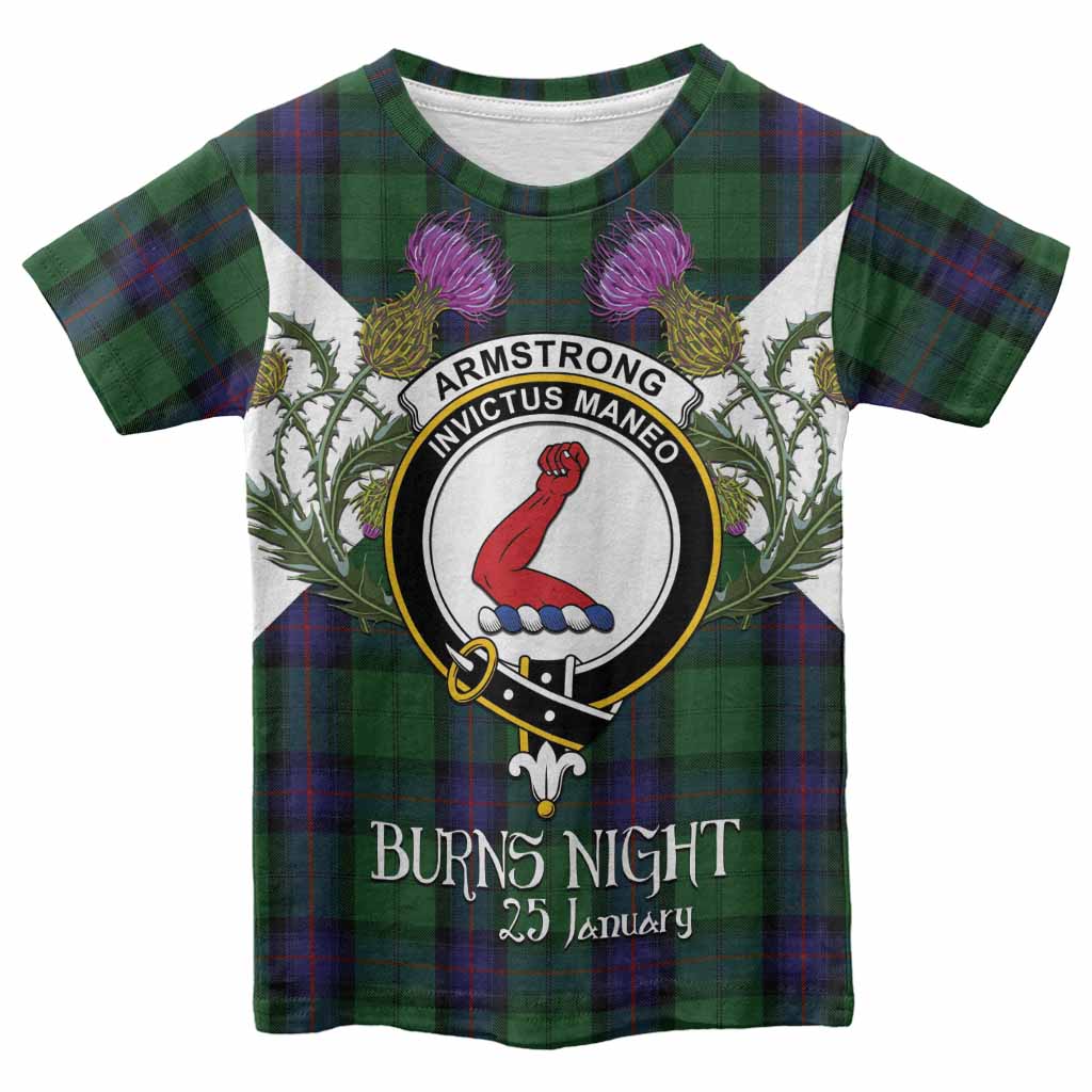 Armstrong Tartan Family Crest Kid T-shirt Scottish Burns Night Thistle Floral