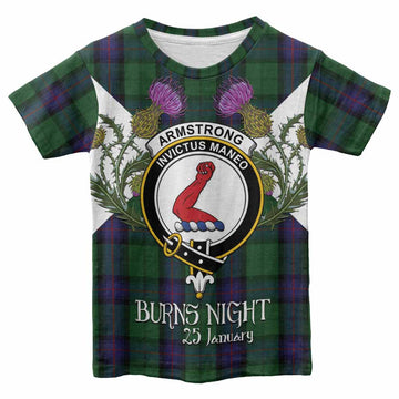 Armstrong Tartan Family Crest Kid T-shirt Scottish Burns Night Thistle Floral
