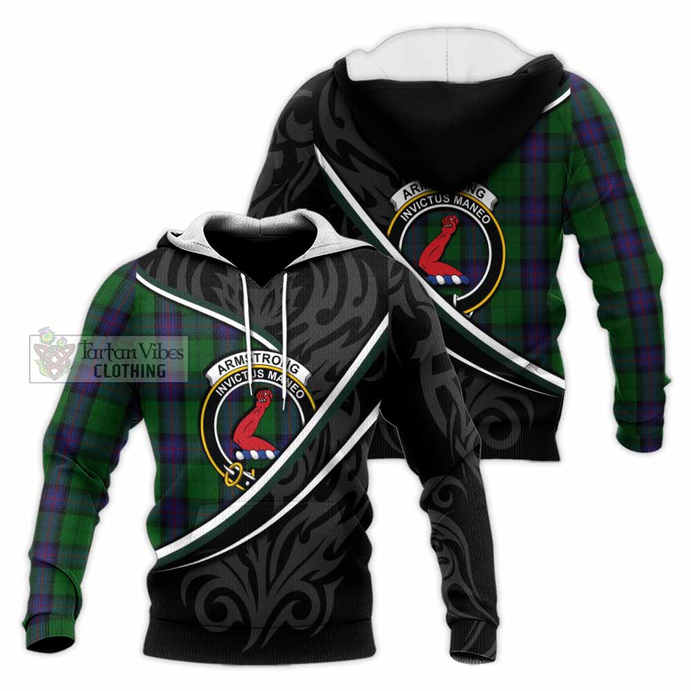 Armstrong Tartan Family Crest Knitted Hoodie Celtic Scottish Thistle Floral - Tartan Vibes Clothing