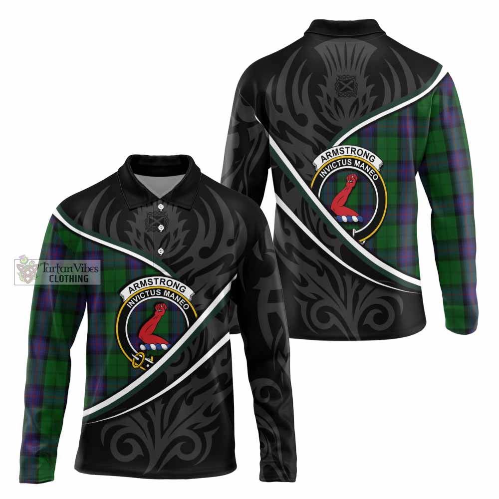 Armstrong Tartan Family Crest Long Sleeve Polo Shirt Celtic Scottish Thistle Floral - Tartan Vibes Clothing