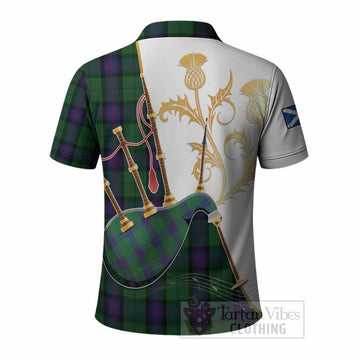 Armstrong Tartan Family Crest Polo Shirt Bagpipes with Scottish Thistle