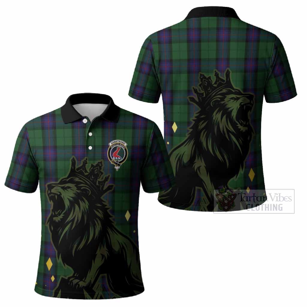 Armstrong Tartan Family Crest Polo Shirt Crowned Lion Roaring