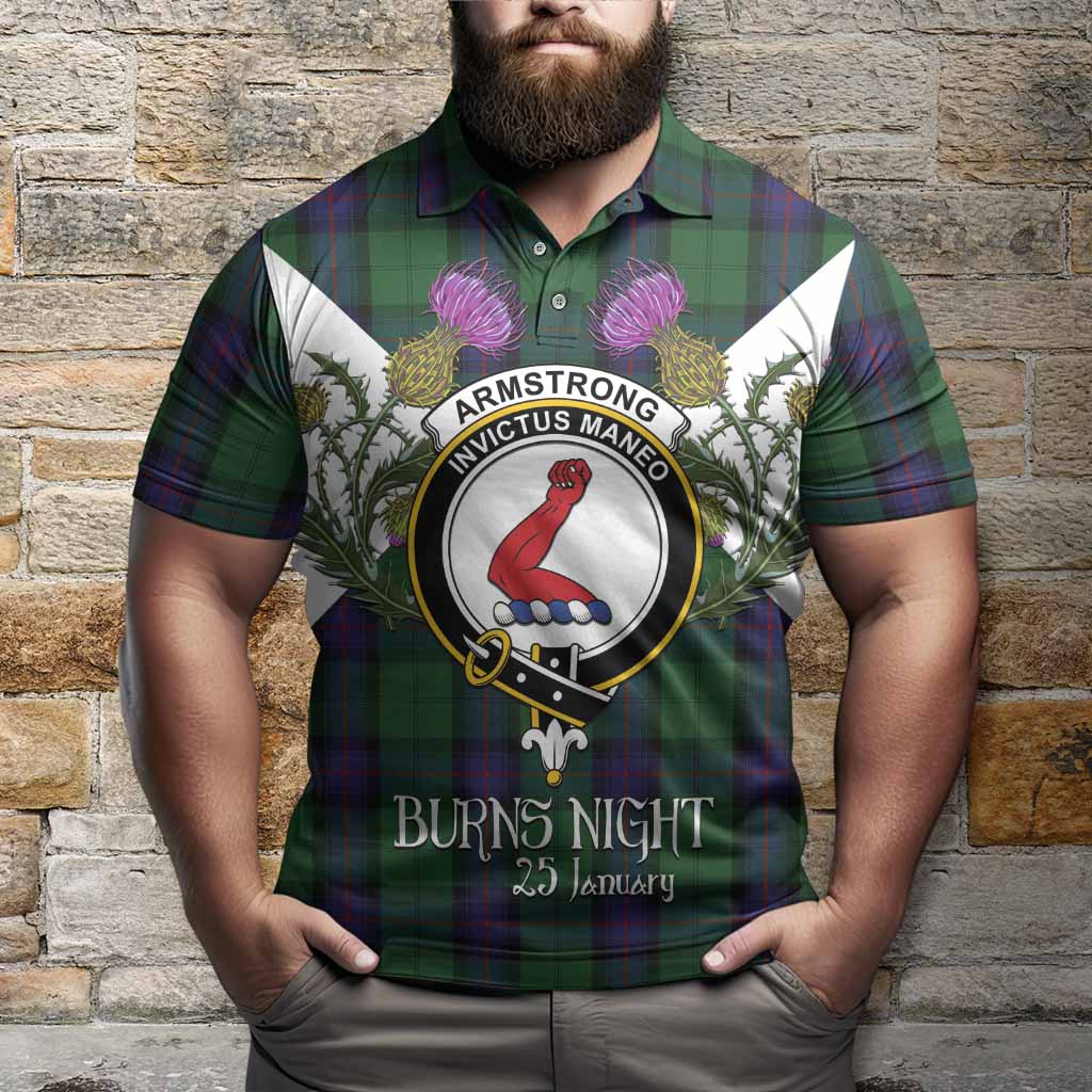 Armstrong Tartan Family Crest Polo Shirt Scottish Burns Night Thistle Floral