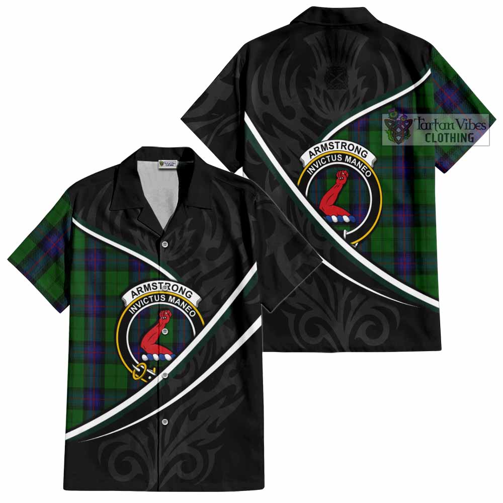 Armstrong Tartan Family Crest Short Sleeve Button Shirt Celtic Scottish Thistle Floral - Tartan Vibes Clothing