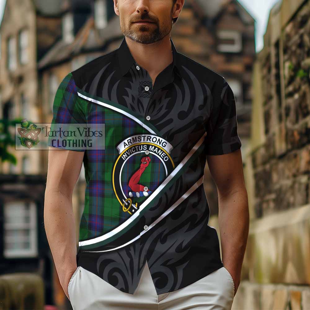 Armstrong Tartan Family Crest Short Sleeve Button Shirt Celtic Scottish Thistle Floral - Tartan Vibes Clothing