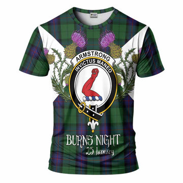 Armstrong Tartan Family Crest T-Shirt Scottish Burns Night Thistle Floral