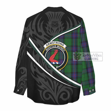 Armstrong Tartan Family Crest Women Casual Shirt Celtic Scottish Thistle Floral