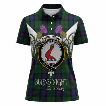 Armstrong Tartan Family Crest Women Polo Shirt Scottish Burns Night Thistle Floral