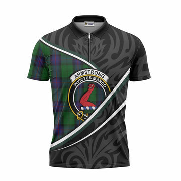 Armstrong Tartan Family Crest Zipper Polo Shirt Celtic Scottish Thistle Floral