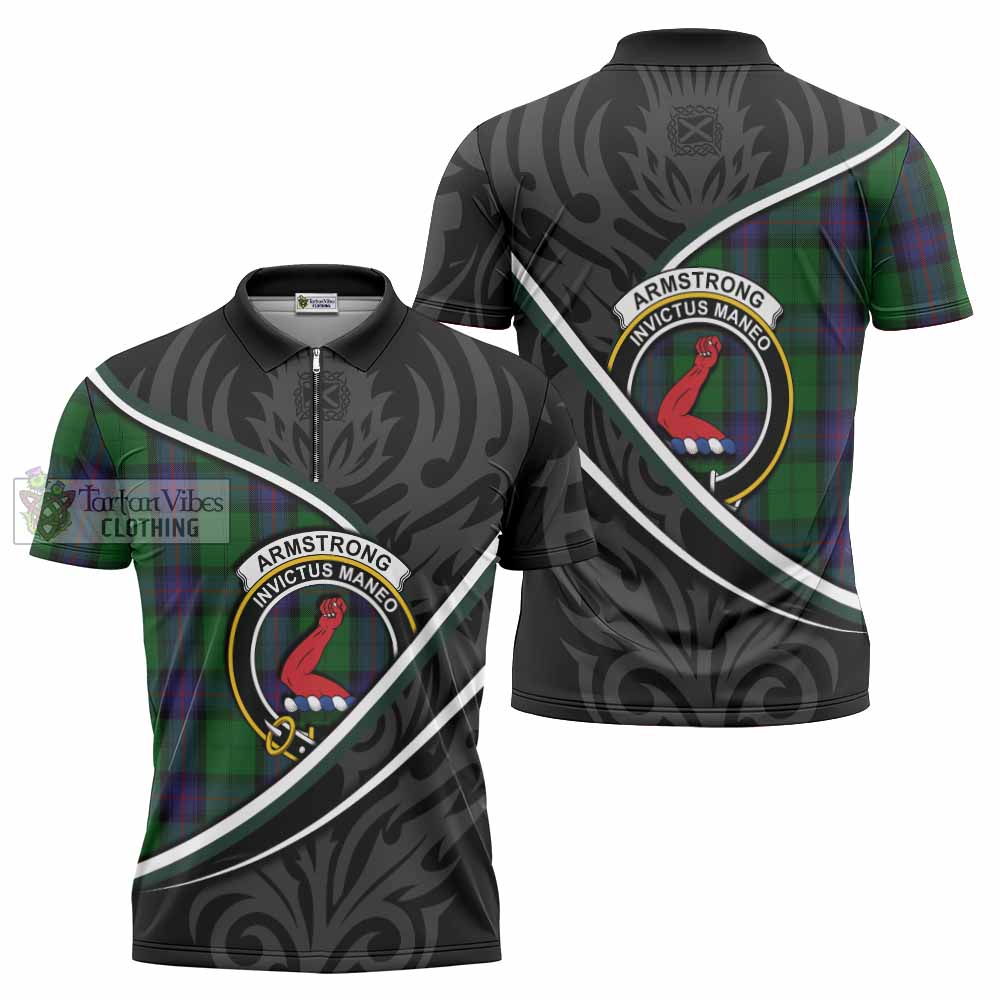 Armstrong Tartan Family Crest Zipper Polo Shirt Celtic Scottish Thistle Floral - Tartan Vibes Clothing