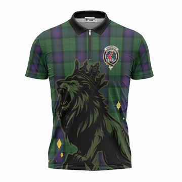 Armstrong Tartan Family Crest Zipper Polo Shirt Crowned Lion Roaring