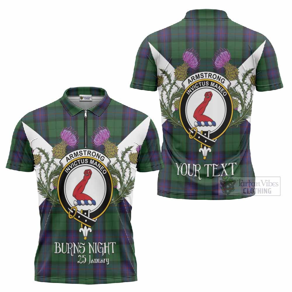 Armstrong Tartan Family Crest Zipper Polo Shirt Scottish Burns Night Thistle Floral