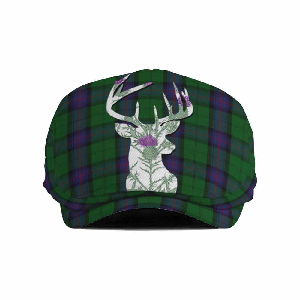 Armstrong Tartan Flat Cap, Jeff Cap Scottish Stag Thistle Floral Art