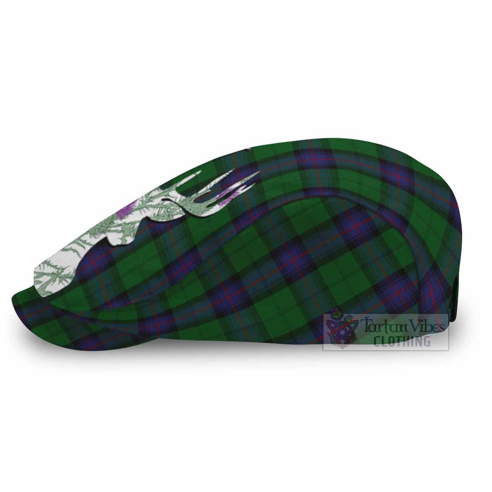 Armstrong Tartan Flat Cap, Jeff Cap Scottish Stag Thistle Floral Art