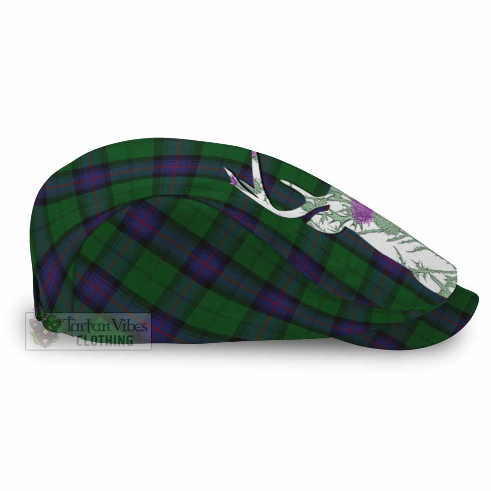 Armstrong Tartan Flat Cap, Jeff Cap Scottish Stag Thistle Floral Art