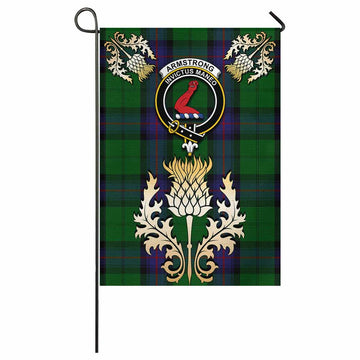 Armstrong Tartan Garden Flag with Golden Regal Scottish Thistle Emblem