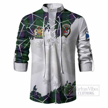 Armstrong Tartan Ghillie Shirt with Family Crest and Lion Rampant Grunge Style