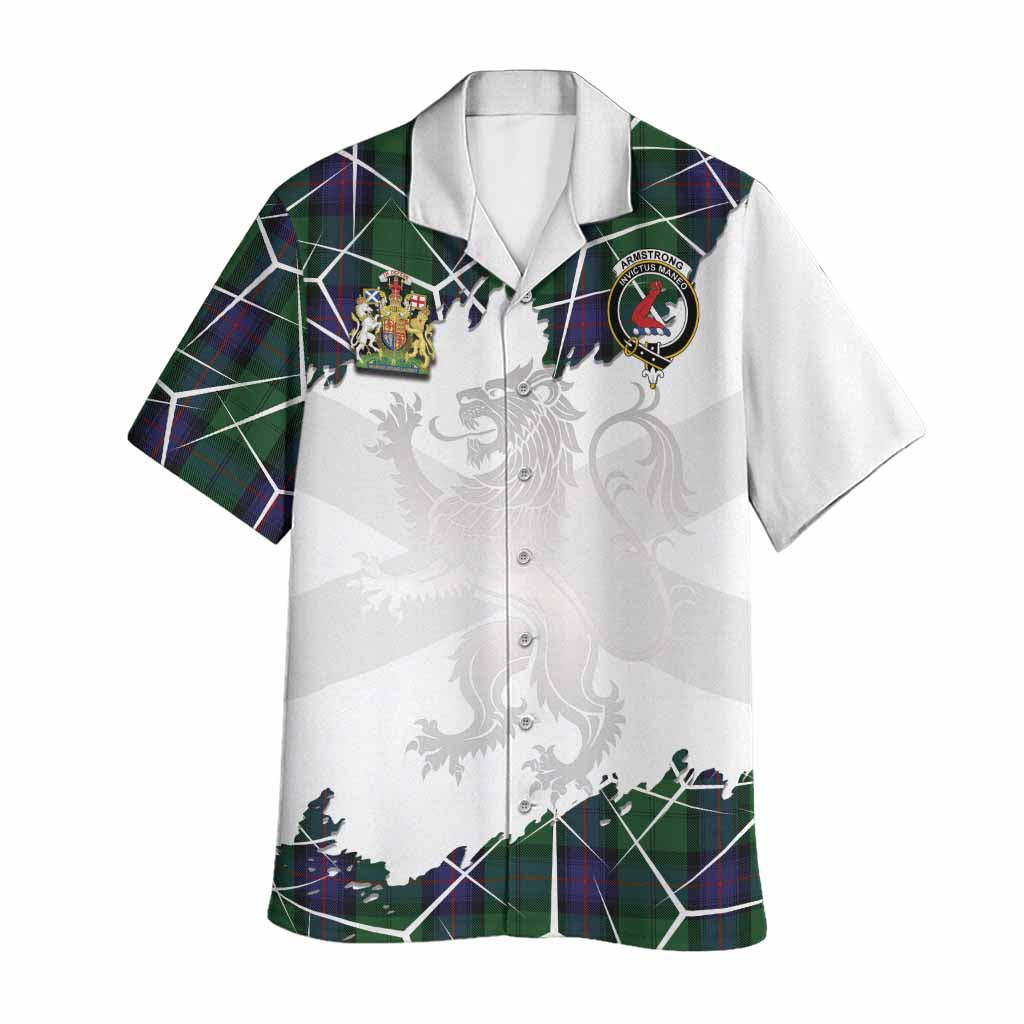 Armstrong Tartan Hawaiian Shirt with Family Crest and Lion Rampant Grunge Style