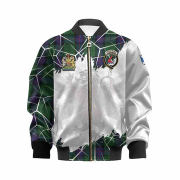 Armstrong Tartan Kid Bomber Jacket with Family Crest and Lion Rampant Grunge Style