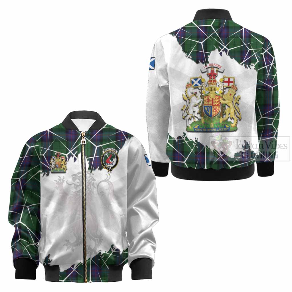 Armstrong Tartan Kid Bomber Jacket with Family Crest and Lion Rampant Grunge Style