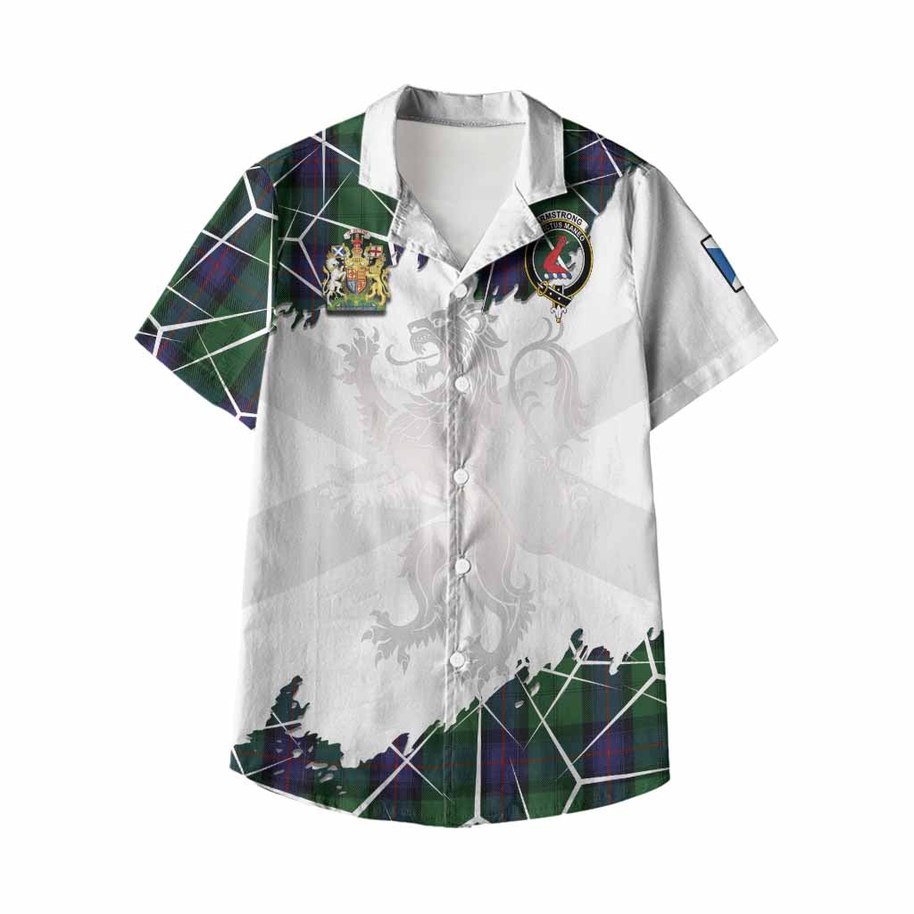 Armstrong Tartan Kid Hawaiian Shirt with Family Crest and Lion Rampant Grunge Style