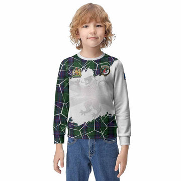 Armstrong Tartan Kid Knitted Sweatshirt with Family Crest and Lion Rampant Grunge Style