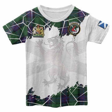 Armstrong Tartan Kid T-shirt with Family Crest and Lion Rampant Grunge Style