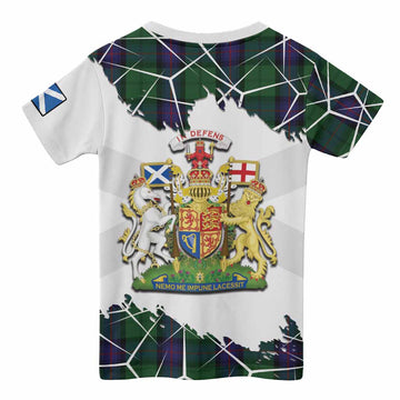Armstrong Tartan Kid T-shirt with Family Crest and Lion Rampant Grunge Style
