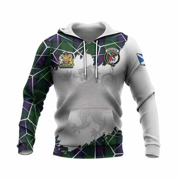 Armstrong Tartan Knitted Hoodie with Family Crest and Lion Rampant Grunge Style
