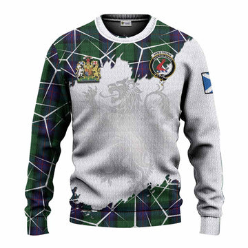 Armstrong Tartan Knitted Sweater with Family Crest and Lion Rampant Grunge Style
