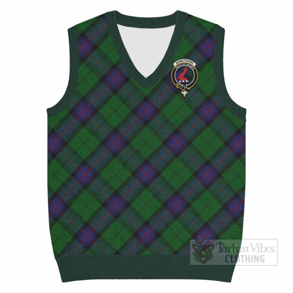Armstrong Tartan Knitted V-Neck Vest with Family Crest Cross Style