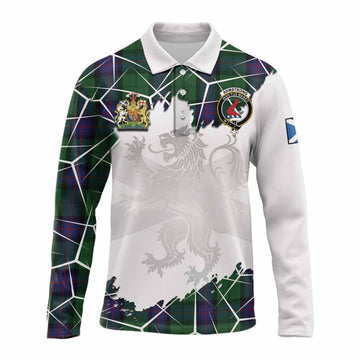 Armstrong Tartan Long Sleeve Polo Shirt with Family Crest and Lion Rampant Grunge Style