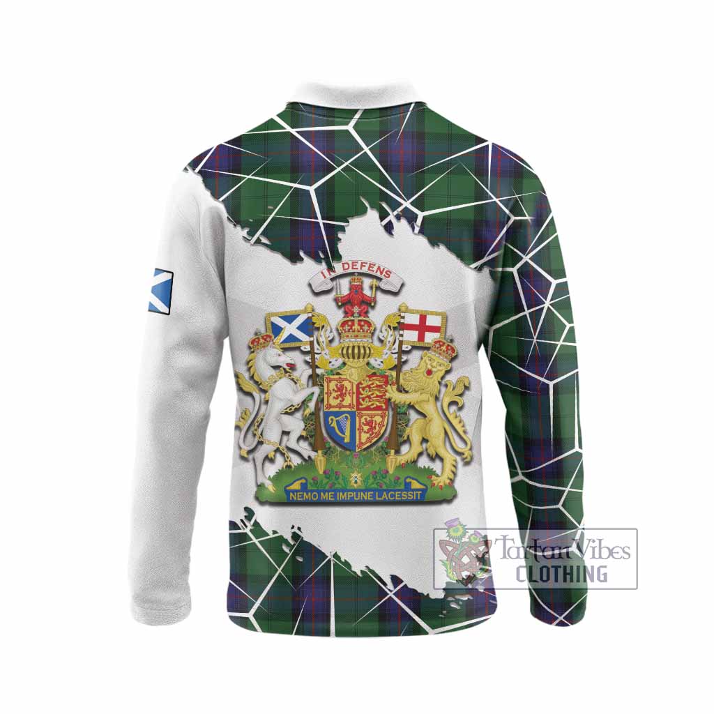 Armstrong Tartan Long Sleeve Polo Shirt with Family Crest and Lion Rampant Grunge Style