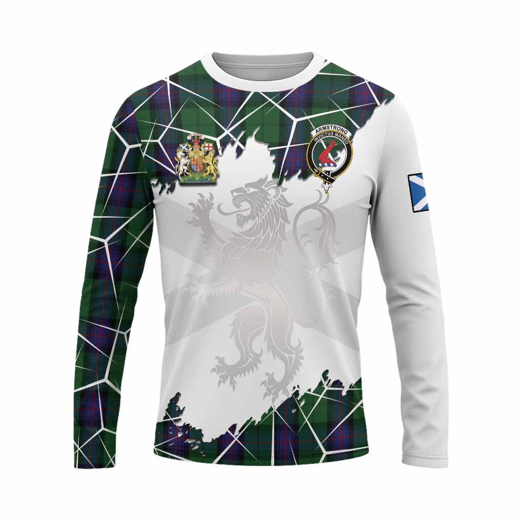 Armstrong Tartan Long Sleeve T-Shirt with Family Crest and Lion Rampant Grunge Style