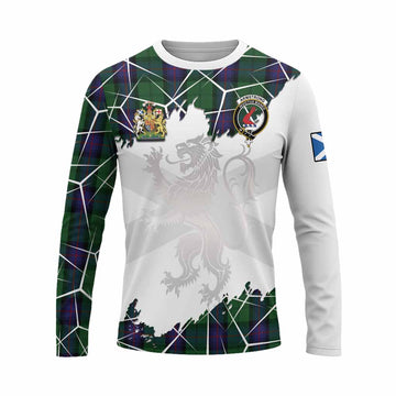 Armstrong Tartan Long Sleeve T-Shirt with Family Crest and Lion Rampant Grunge Style