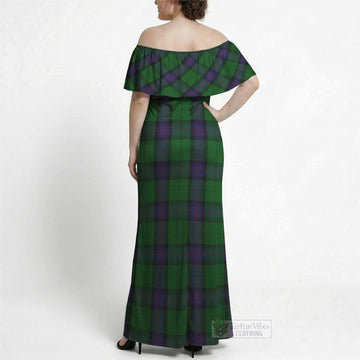Armstrong Tartan Off Shoulder Ruffle Maxi Dress