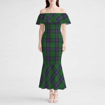 Armstrong Tartan Off Shoulder Ruffle Mermaid Maxi Dress