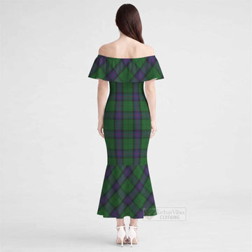Armstrong Tartan Off Shoulder Ruffle Mermaid Maxi Dress