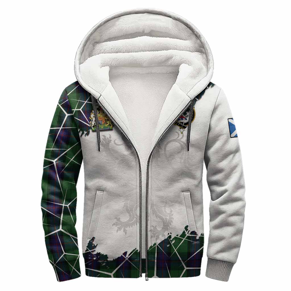 Armstrong Tartan Sherpa Hoodie with Family Crest and Lion Rampant Grunge Style