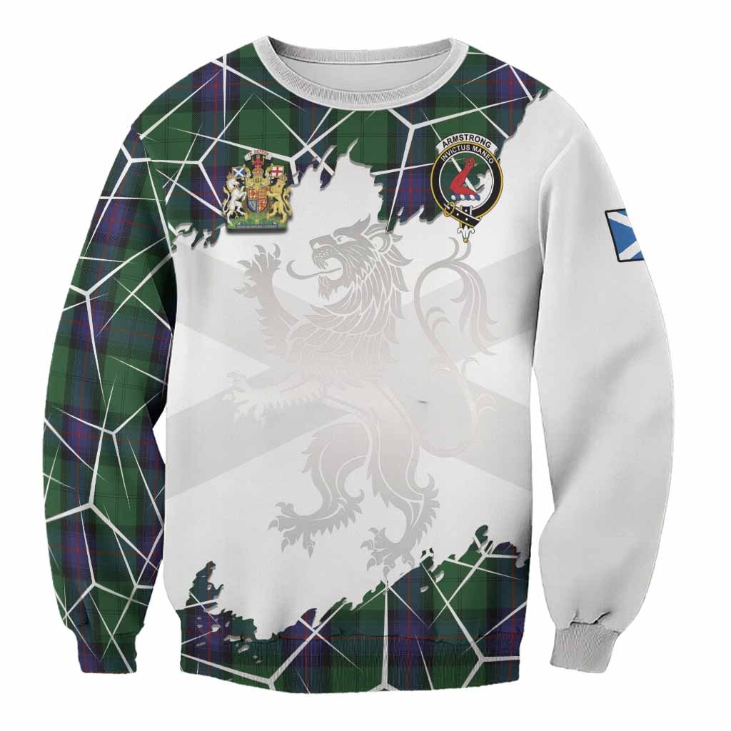 Armstrong Tartan Sweatshirt with Family Crest and Lion Rampant Grunge Style