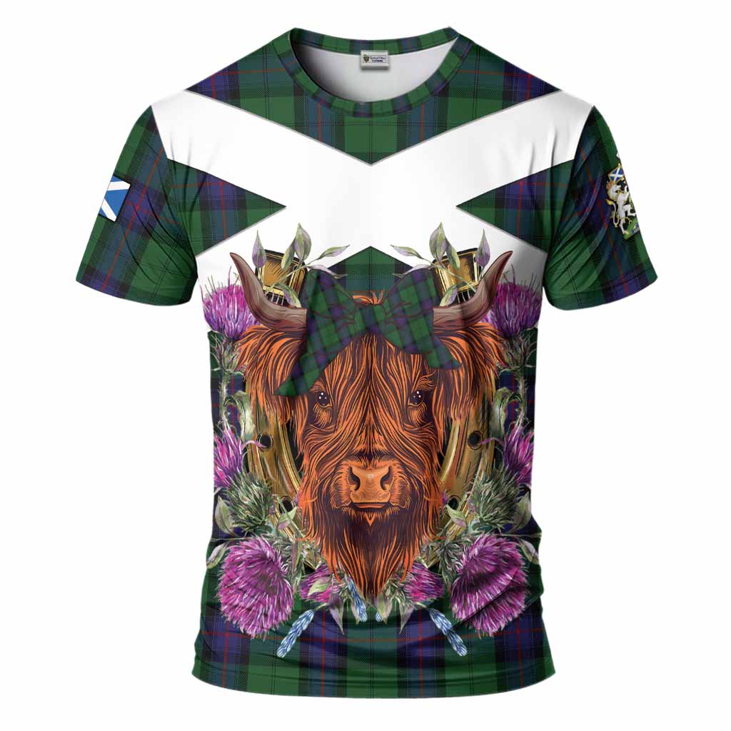 Armstrong Tartan T-Shirt Scottish Thistle Heilan Coo