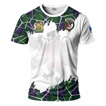 Armstrong Tartan T-Shirt with Family Crest and Lion Rampant Grunge Style