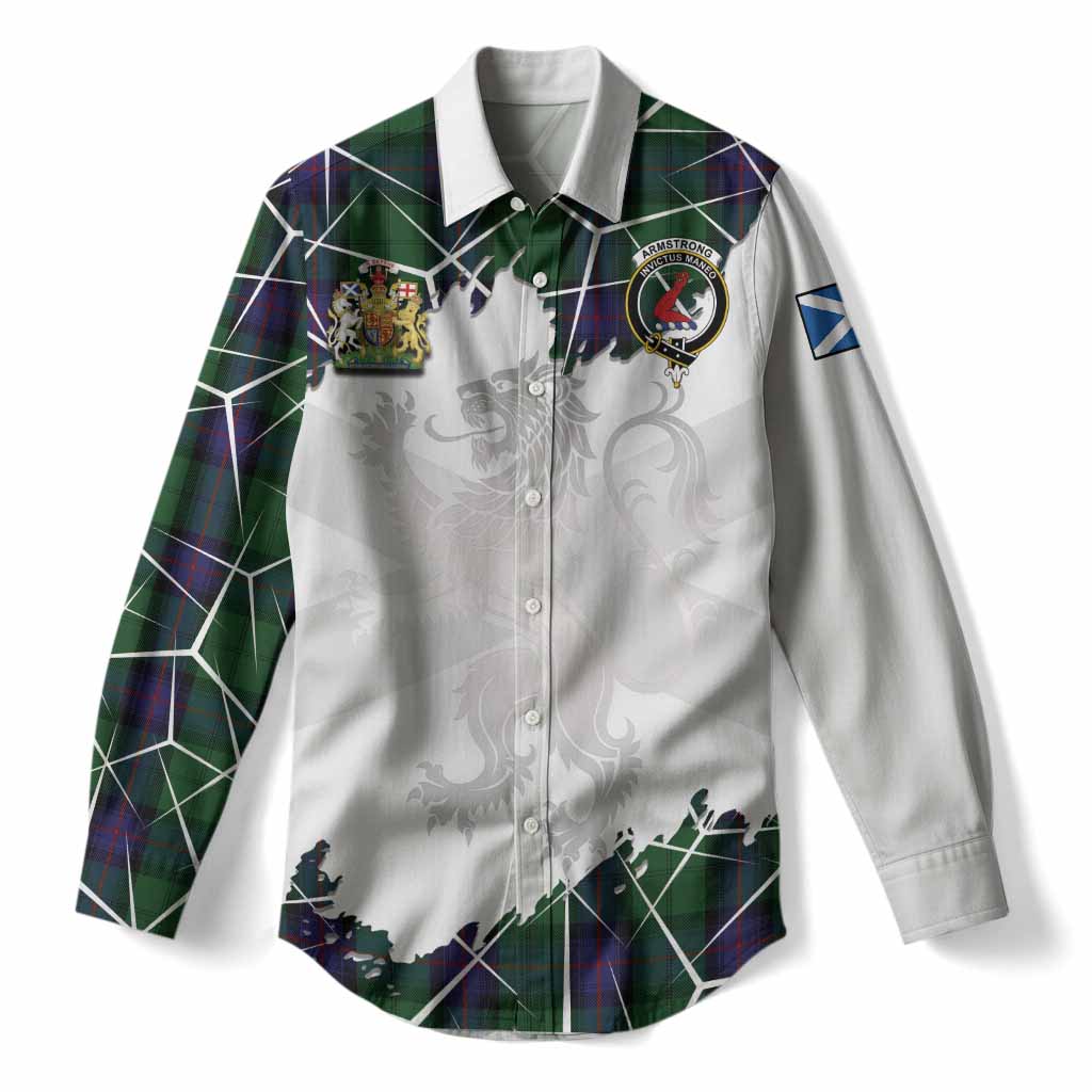 Armstrong Tartan Women Casual Shirt with Family Crest and Lion Rampant Grunge Style