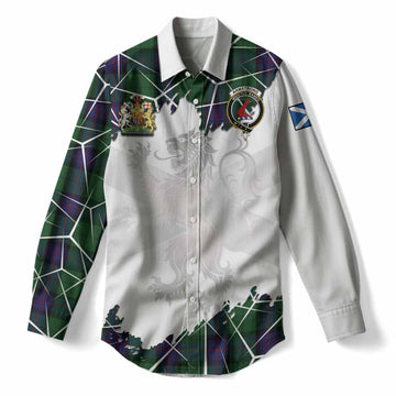 Armstrong Tartan Women Casual Shirt with Family Crest and Lion Rampant Grunge Style
