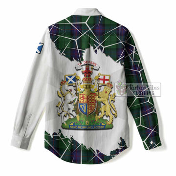 Armstrong Tartan Women Casual Shirt with Family Crest and Lion Rampant Grunge Style